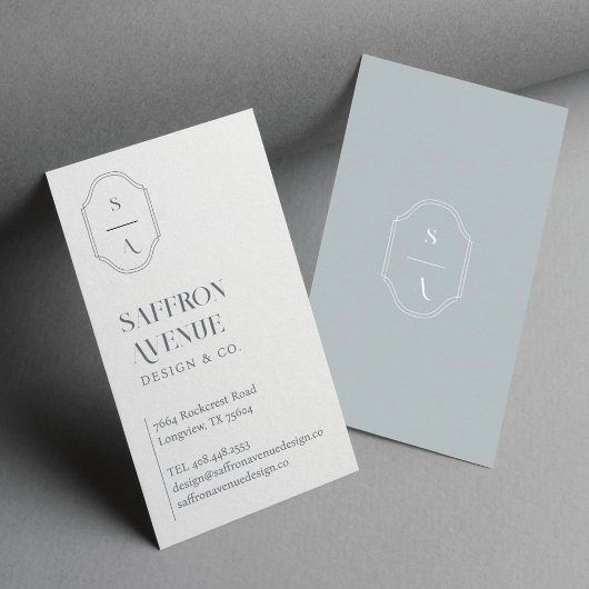 Minimal Elegant Custom Monogram Dusty Blue Gray Visitenkarte