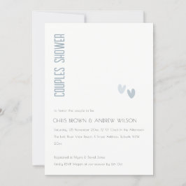 Minimal Elegant Dusky Blue Hearts Couples Dusche Einladung