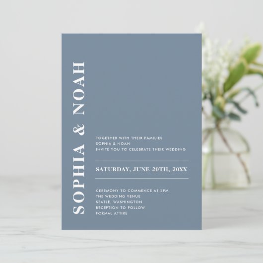 Minimal Elegant Dusty Blue Moderne Hochzeit Einladung (Stehend Vorderseite)