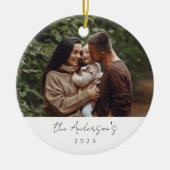 Minimal Elegant Einfaches Weihnachts-Foto Keramik Ornament (Vorne)