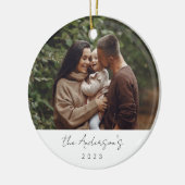 Minimal Elegant Einfaches Weihnachts-Foto Keramik Ornament (Links)