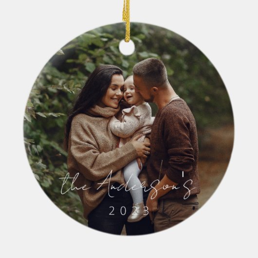 Minimal Elegant Einfaches Weihnachts-Foto Keramik Ornament (Hinten)