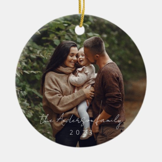 Minimal Elegant Einfaches Weihnachts-Foto Keramik Ornament (Vorne)