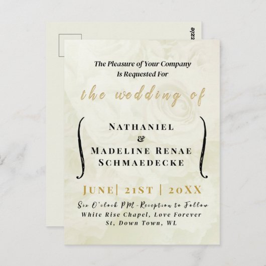 Minimal Elegant Elfenbein Hochzeit Einladung Postk Postkarte (Vorne/Hinten)