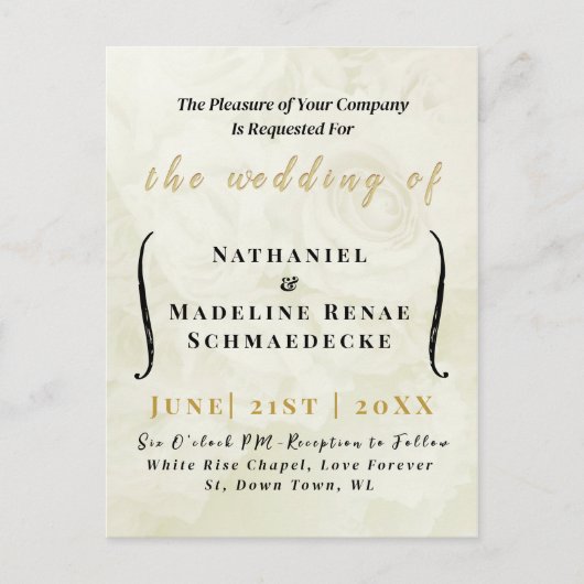 Minimal Elegant Elfenbein Hochzeit Einladung Postk Postkarte (Vorderseite)