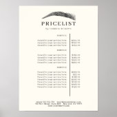 Minimal Elegant Eyebrow Salon Pricelist Poster (Vorne)