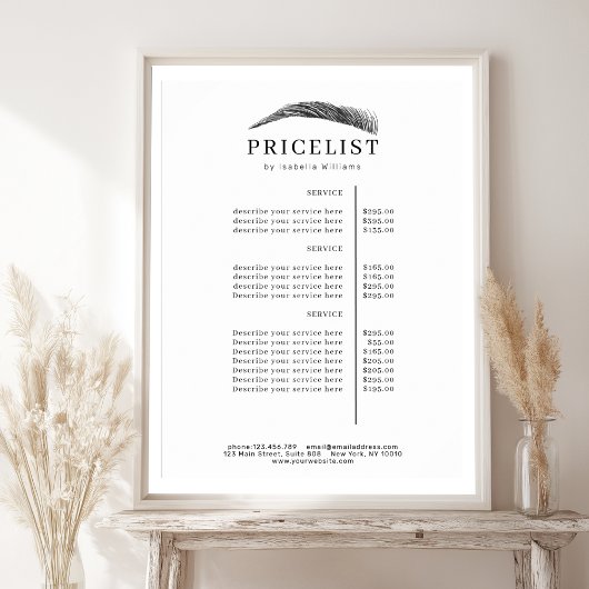 Minimal Elegant Eyebrow Salon Pricelist Poster