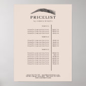 Minimal Elegant Eyebrow Salon Pricelist Poster (Vorne)