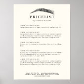 Minimal Elegant Eyebrow Salon Pricelist Poster (Vorne)