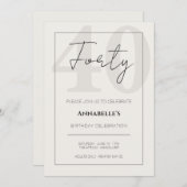 Minimal Elegant Forty 40th Birthday Celebration  Einladung (Vorne/Hinten)
