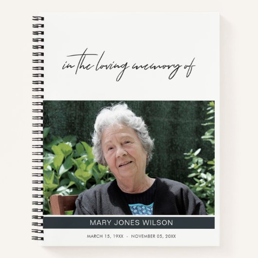 MINIMAL ELEGANT FOTO BEILEID MEMORIALES GÄSTEBUCH NOTIZBLOCK (Vorderseite)