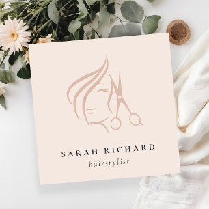 Minimal Elegant Friseursalon Blush Hair Schere Quadratische Visitenkarte