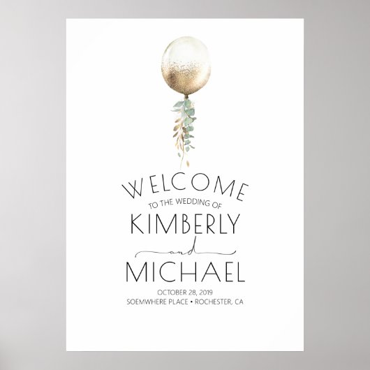 Minimal Elegant Gold Ballon und Grüne Hochzeit Poster (Vorne)