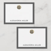 Minimal Elegant Gold Emblem Name Weiß Grau Mitteilungskarte (Vorne/Hinten)