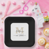 Minimal Elegant Gold Monogram Family Year Est. Pappteller (Party)