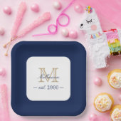 Minimal Elegant Gold Monogram Family Year Est. Pappteller (Party)