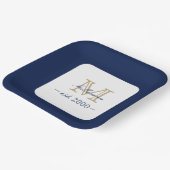 Minimal Elegant Gold Monogram Family Year Est. Pappteller (Gewinkelt)