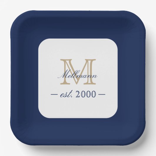 Minimal Elegant Gold Monogram Family Year Est. Pappteller (Vorderseite)