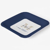 Minimal Elegant Gold Monogram Family Year Est. Pappteller (Gewinkelt)