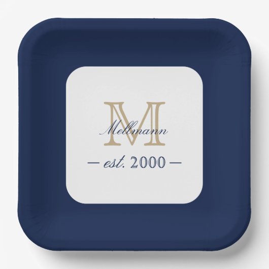 Minimal Elegant Gold Monogram Family Year Est. Pappteller (Vorderseite)