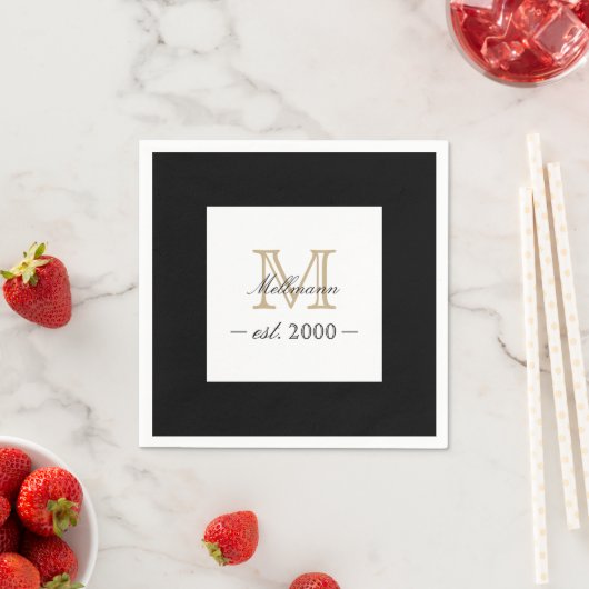 Minimal Elegant Gold Monogram Family Year Est. Serviette (Beispiel)