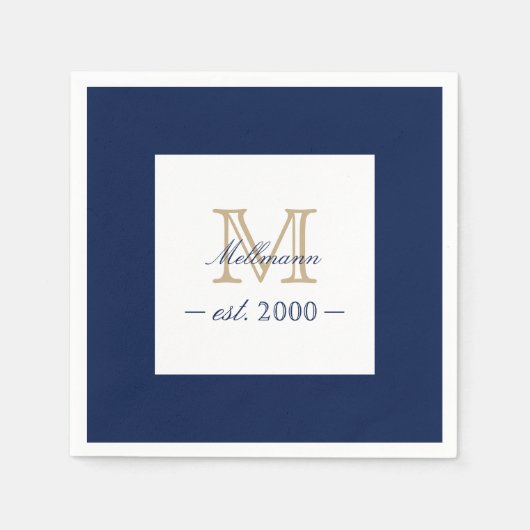 Minimal Elegant Gold Monogram Family Year Est. Serviette (Vorderseite)