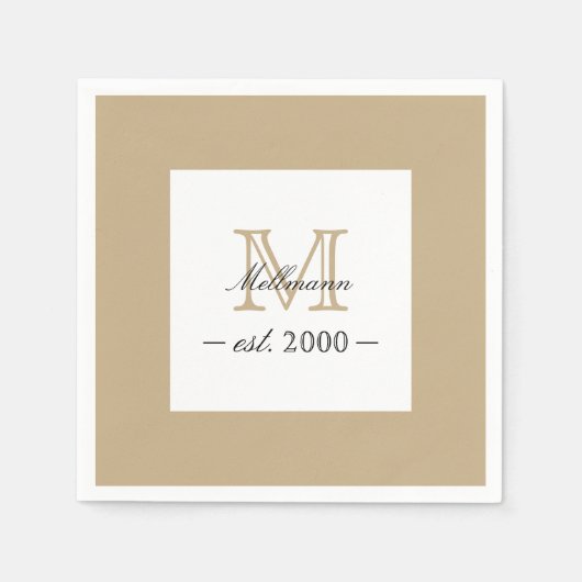 Minimal Elegant Gold Monogram Family Year Est. Serviette (Vorderseite)