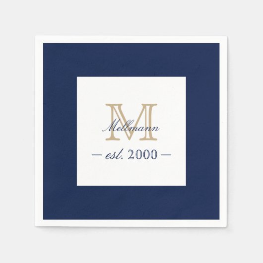 Minimal Elegant Gold Monogram Family Year Est. Serviette (Vorderseite)