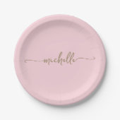 Minimal Elegant Gold Monogram Script rot pink Pappteller (Vorderseite)