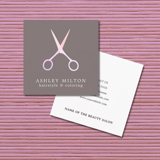 Minimal Elegant Grauschere Rose Haarbylist Quadratische Visitenkarte