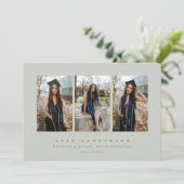 Minimal Elegant Gray-Green Triple Foto Abschluss Ankündigung (Stehend Vorderseite)