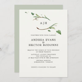 Minimal Elegant Greenery Monogram Wedding Einladung