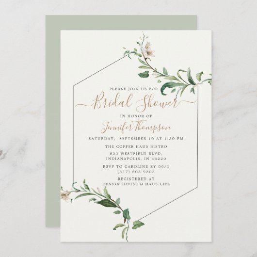 Minimal Elegant Grüne Brautparty Einladung (Vorne/Hinten)