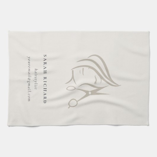 Minimal Elegant Haarstylist Elfenbeinhaarschere Geschirrtuch (Horizontal)