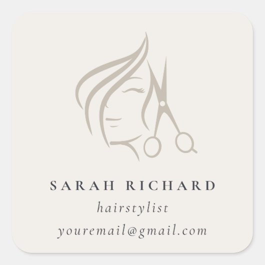 Minimal Elegant Haarstylist Elfenbeinhaarschere Quadratischer Aufkleber (Vorderseite)
