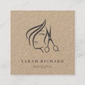 Minimal Elegant Hairstylist Kraft Hair Scissor Quadratische Visitenkarte (Vorderseite)