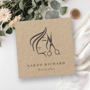 Minimal Elegant Hairstylist Kraft Hair Scissor Quadratische Visitenkarte