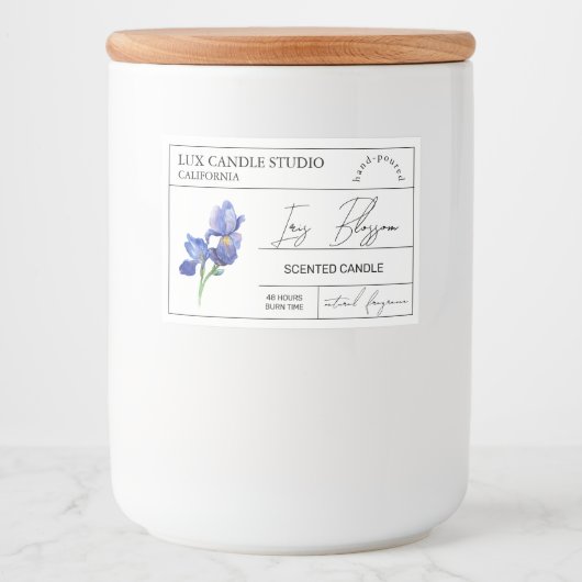 Minimal Elegant Iris Candle Jar Label Lebensmitteletikett (Vorderseite)