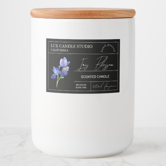 Minimal Elegant Iris Candle Jar Label Lebensmitteletikett (Vorderseite)