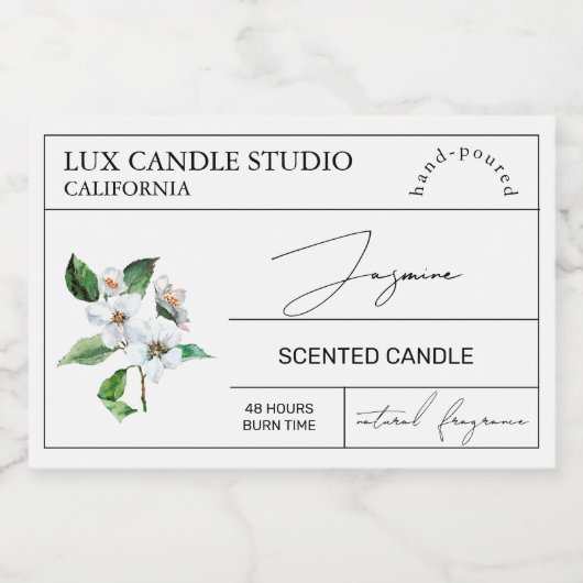 Minimal Elegant Jasmine Candle Jar Label Lebensmitteletikett (Einzelnes Label)
