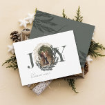 Minimal Elegant Joy Winter Garland Photo Wreath Feiertagskarte<br><div class="desc">Embrace the joy of the holiday season with our winter garland photo wreath Christmas holiday card. Our personalized card features our hand-drawn winter garland wreath design with your photo placed in the middle of the wreath in an arch shape. Customize with family signature and personalized Holiday message on the back...</div>