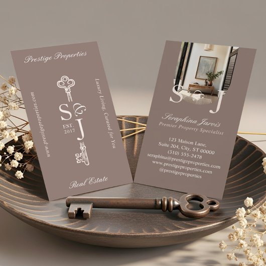 Minimal Elegant Key Monogram Stylish Arch Photo  Visitenkarte