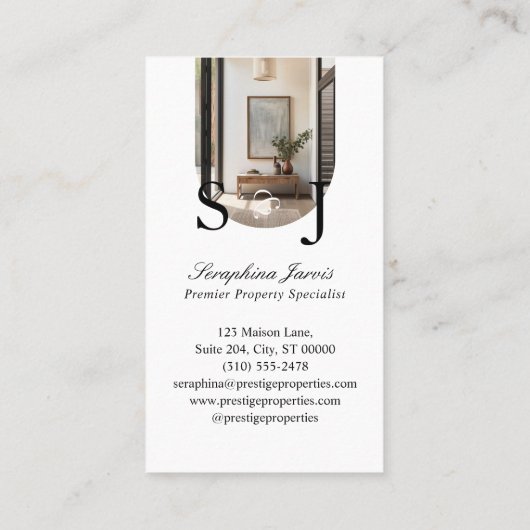 Minimal Elegant Key Monogram Stylish Arch Photo Visitenkarte (Rückseite)