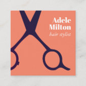 Minimal Elegant Lachs Blaue Schere Friseurstylisti Quadratische Visitenkarte (Vorderseite)