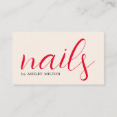Minimal Elegant Light Beige Red Bold Nails Visitenkarte (Vorderseite)
