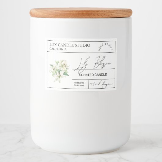 Minimal Elegant Lily Candle Jar Label Lebensmitteletikett (Vorderseite)