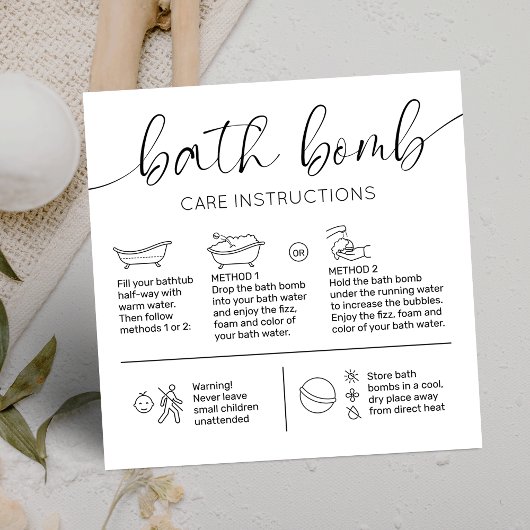 Minimal Elegant Logo Bath Bomb Care Instructions Quadratische Visitenkarte
