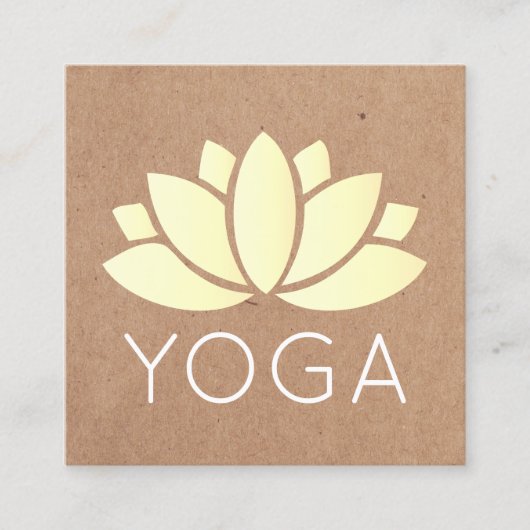Minimal Elegant Lotus Icon Printed Kraft Yoga Quadratische Visitenkarte (Vorderseite)