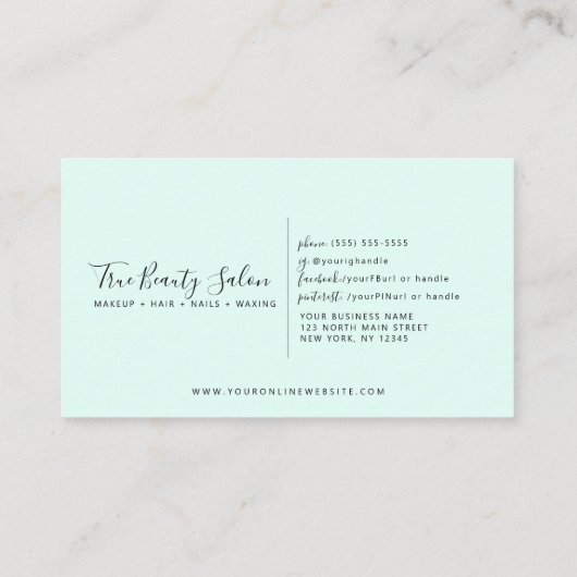 Minimal Elegant Mint Green White Border Script Terminkarte (Rückseite)