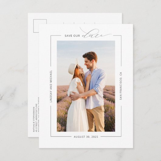 Minimal Elegant Modernes, einfaches Save the Date Ankündigungspostkarte (Vorne/Hinten)